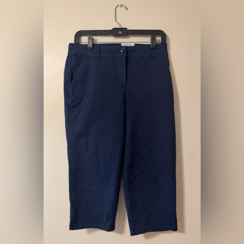 Karen Scott Comfort Waist Woven Capri Tummy Control Cotton Sz 6 Petite Blue NWT